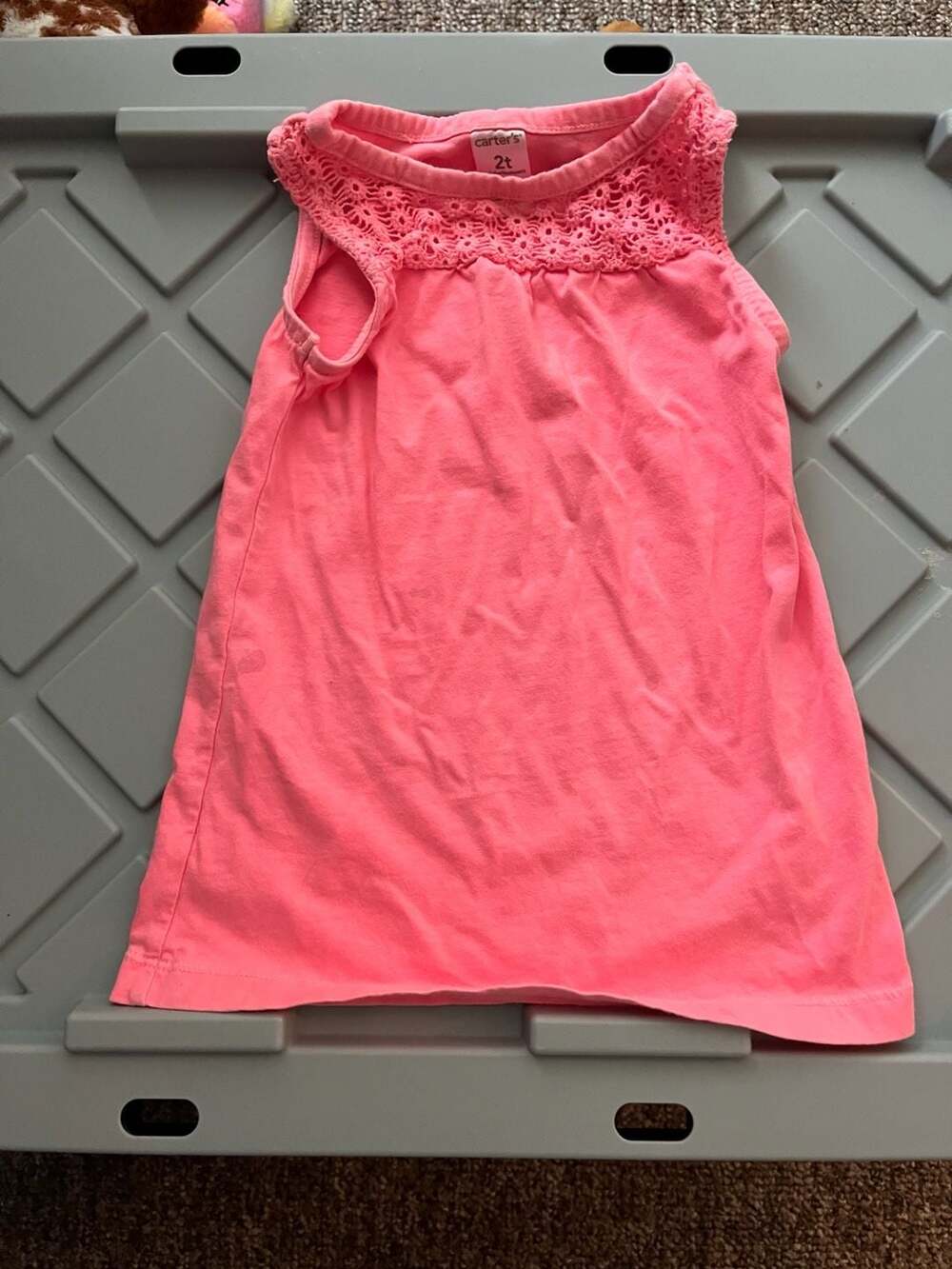 Carter's Girls Pink Sleeveless Tank Top with Lace Neckline Detail
